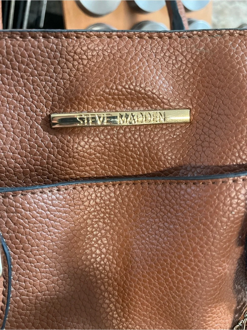 Steve Madden Cognac Pebbled Leather Tote with Key Pouch